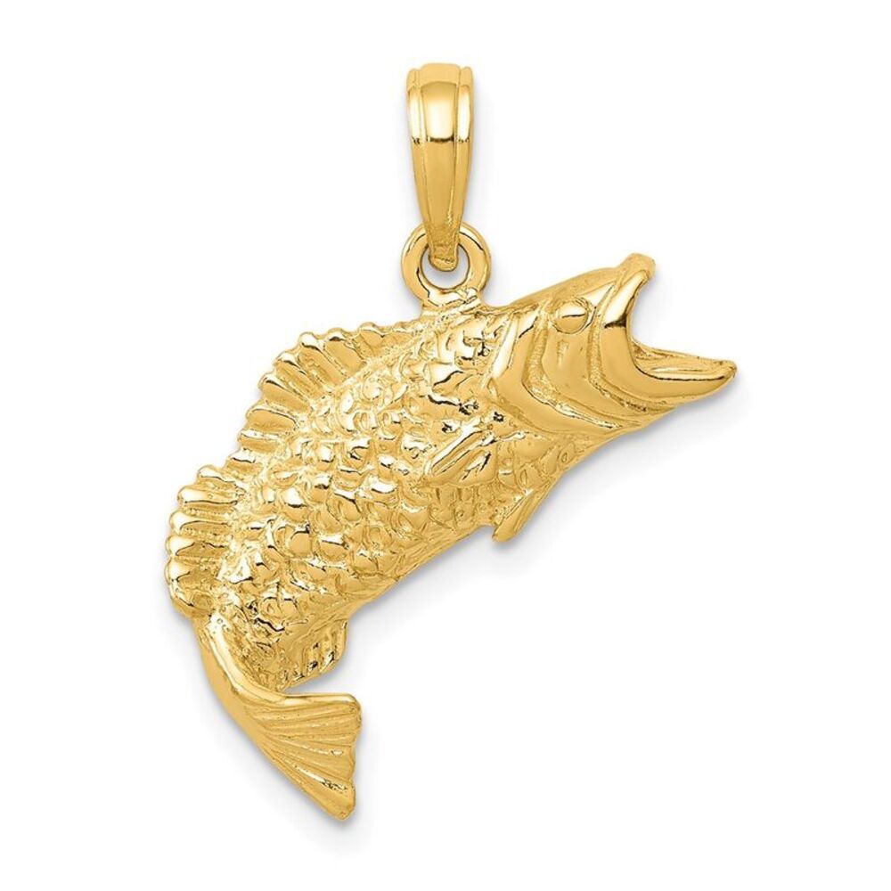 14k Yellow Gold Bass Fish Pendant, 19mm (3/4 Inch)